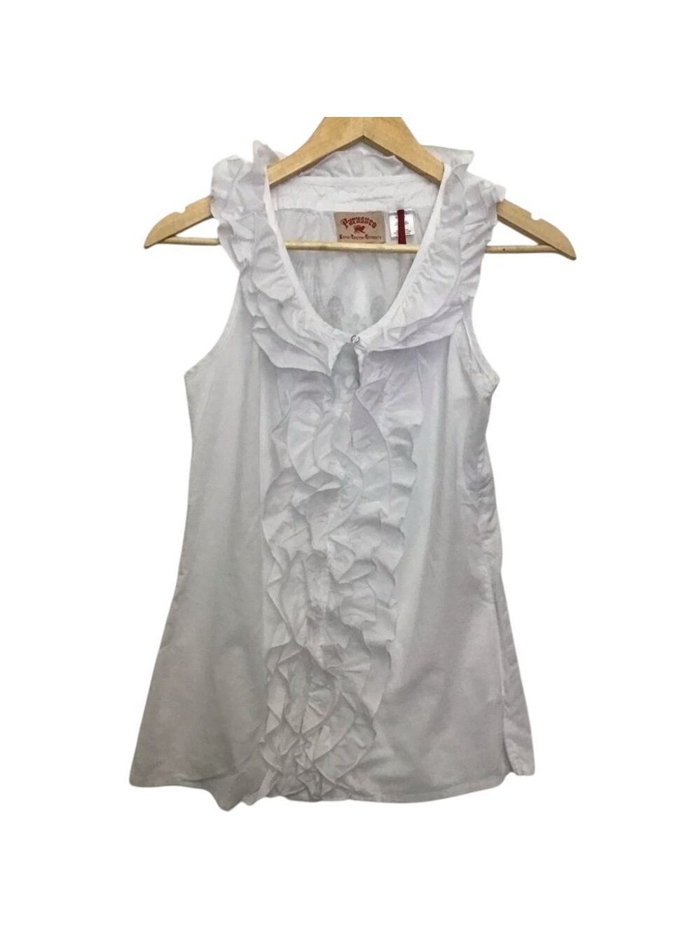 PARASUCO White 100%Cotton Ruffle Sleeveless Blouse Romantic Boho XS NWOT Stateme